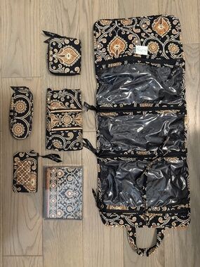 Six Vera Bradley Lot Set Caffe Latte Wallet Purse Pouch Toiletries Stationary